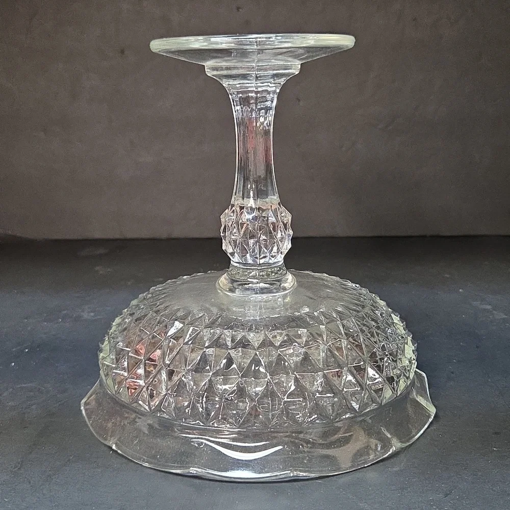 Vintage Indiana Diamond Point Pedestal Compote Dish Pegged Votive Holder scallop